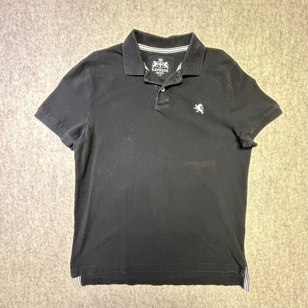 Vintage Express Mens Black Short Sleeve Polo‎ Shirt Modern Fit Logo Size Large